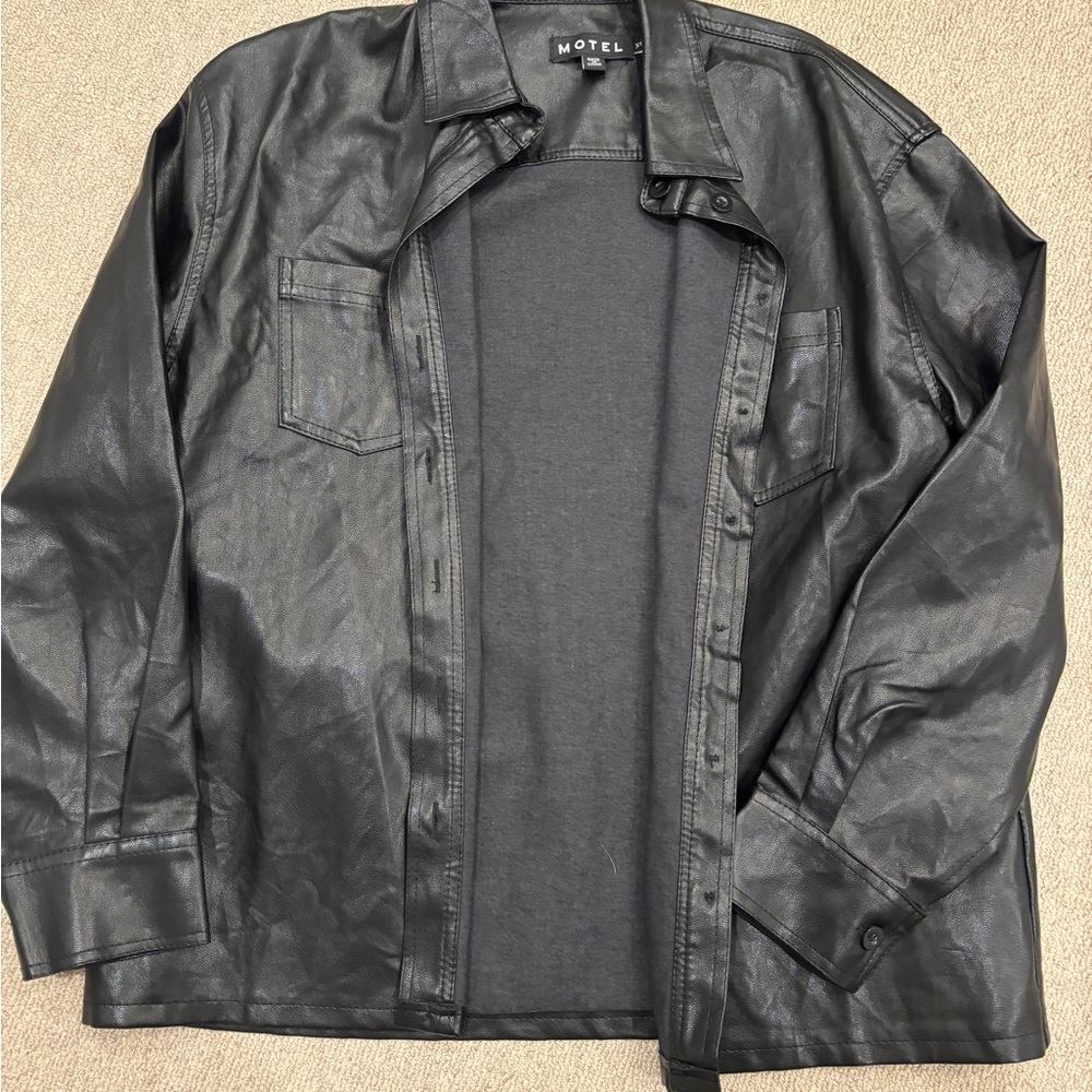 Motel Rocks Black Leather Jacket Oversized